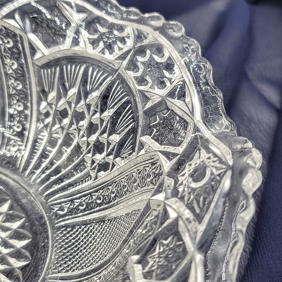 EAPG Hobstar Starburst Ribbon Sawtooth Ruffled Scalloped Sm Serving Bowl Antique - Picture 5 of 11